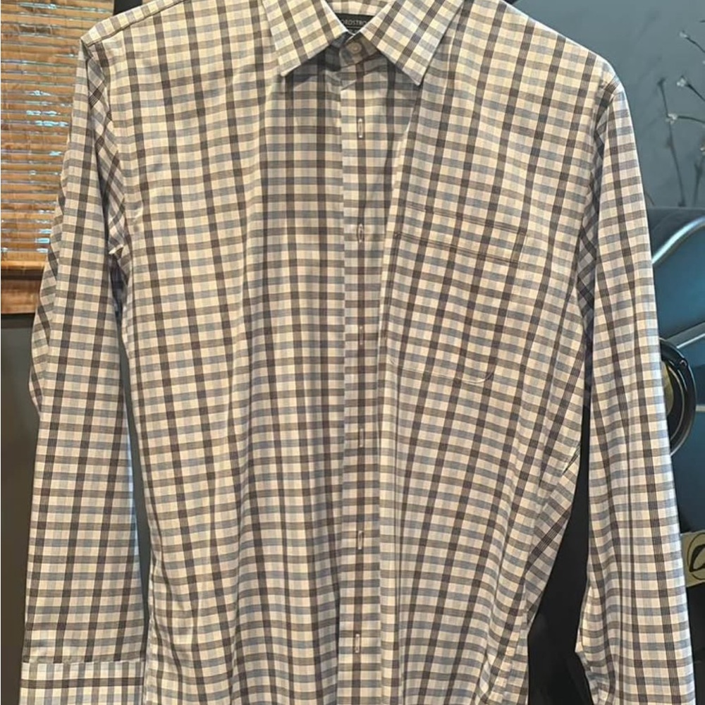 Nordstrom Men's Gray and White Plaid Shirt